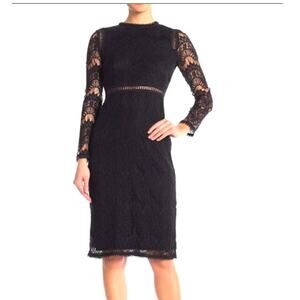 Love by Design Women’s Lace Long Sleeve Midi Black Dress  Sz. Small NWT